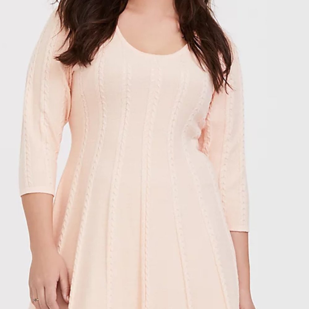 Torrid 2X (18/20) Sweater Dress Skater Peach Blush Pink Cable Knit Stretch Flare - Picture 3 of 4